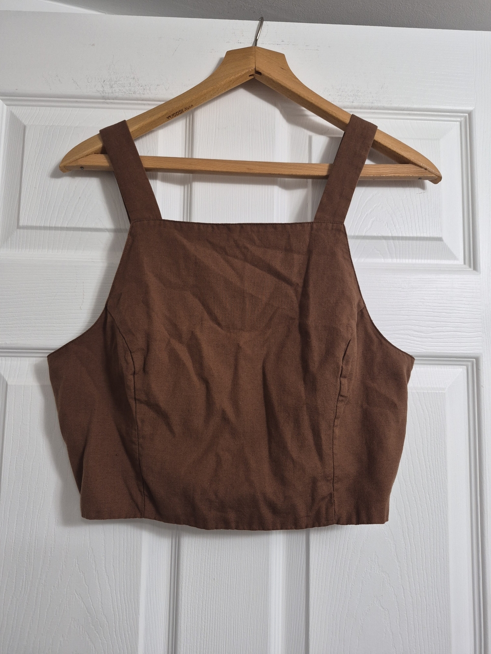 Square-Neck Brown Crop Tank Top 90% Coton And 10% Linen